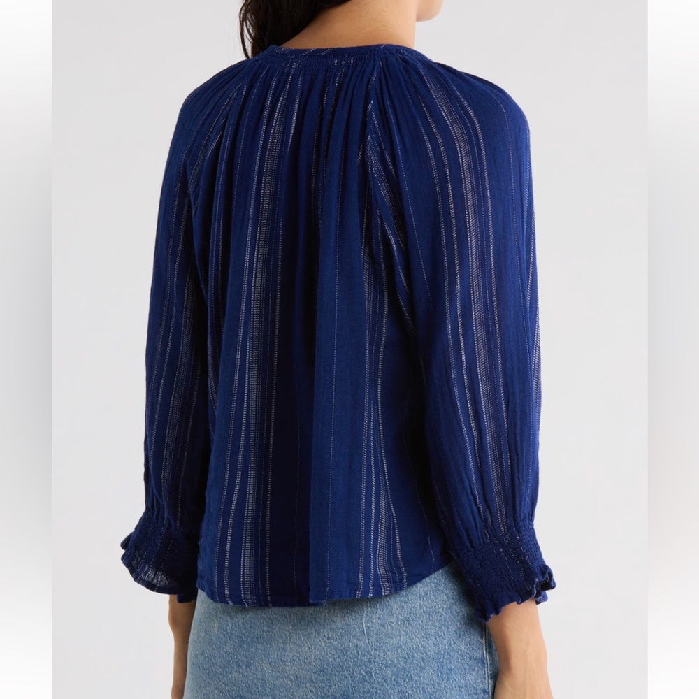 Rails NWT Mariah Relaxed Fit Blue/White Striped Linen Blend Button-Up Blouse - Picture 4 of 14